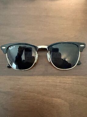 Ray-Ban Black and Gold Clubmaster Sunglasses with Polarized Lenses